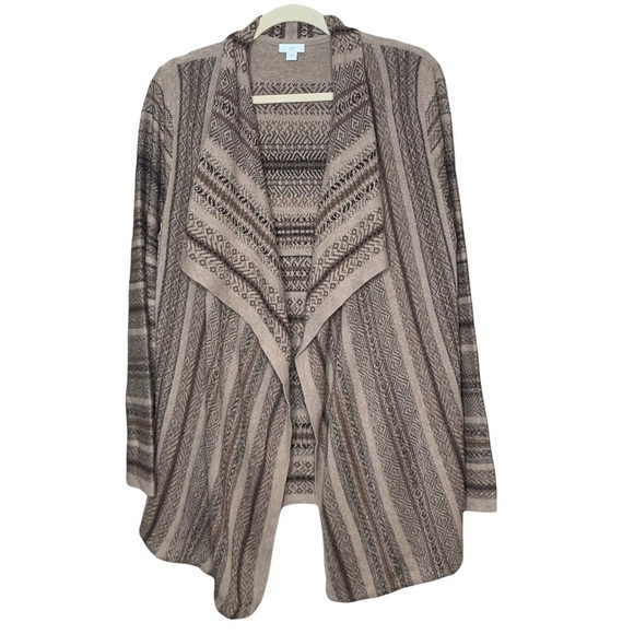 J Jill Waterfall Open Cardigan Striped Neutral Browns Women’s Size L - Picture 1 of 9